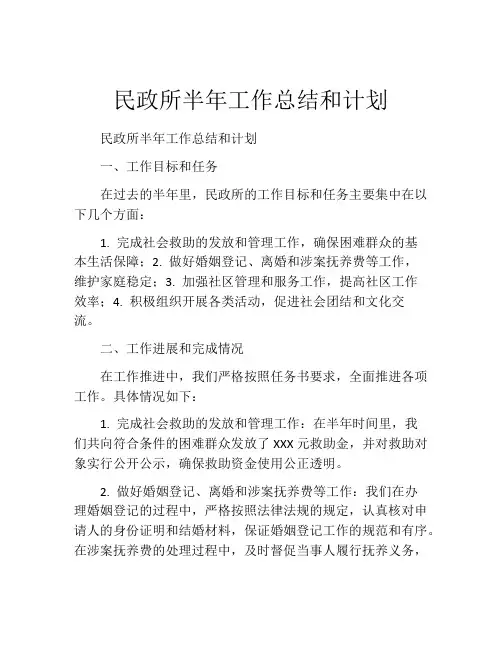 民政所半年工作总结和计划