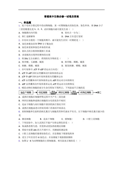 普通高中生物必修一试卷及答案