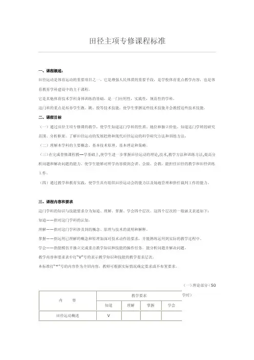 田径主项专修课程标准（体育本科）