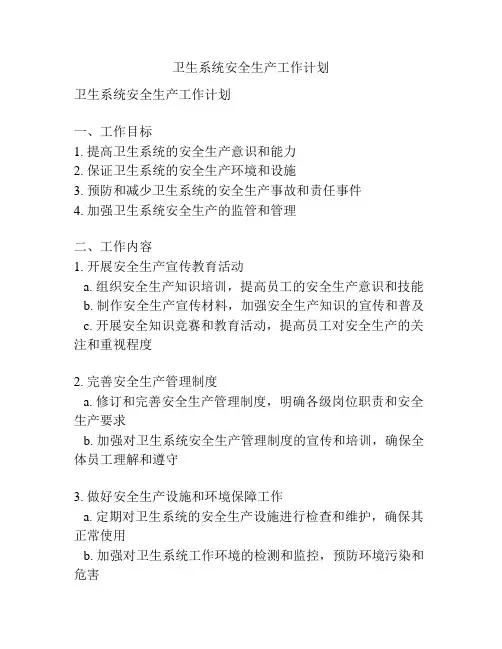 卫生系统安全生产工作计划