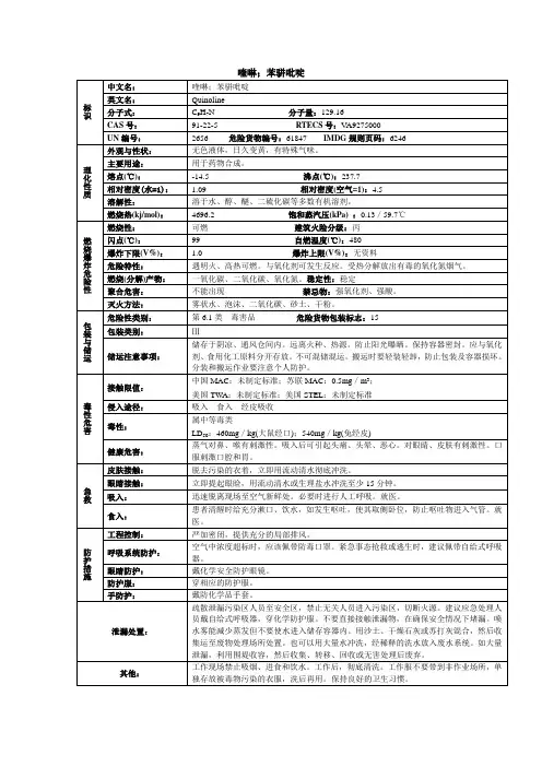 喹啉;苯骈吡啶化学品安全技术说明书MSDS