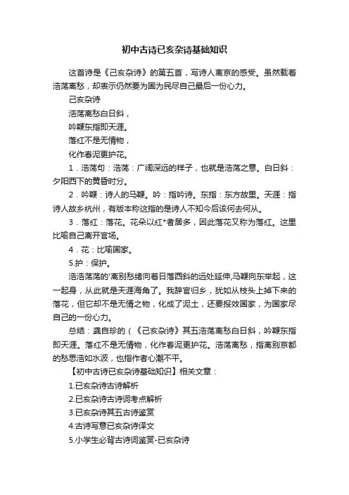 初中古诗已亥杂诗基础知识