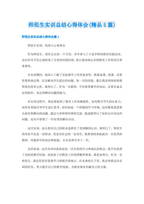 师范生实训总结心得体会(精品5篇)