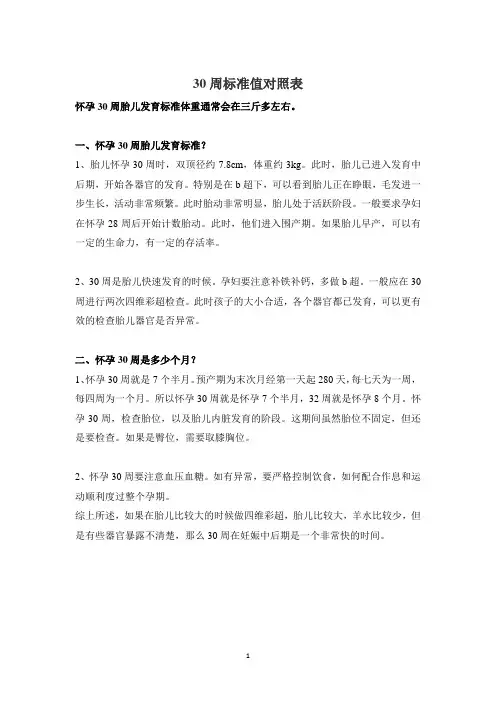 30周标准值对照表