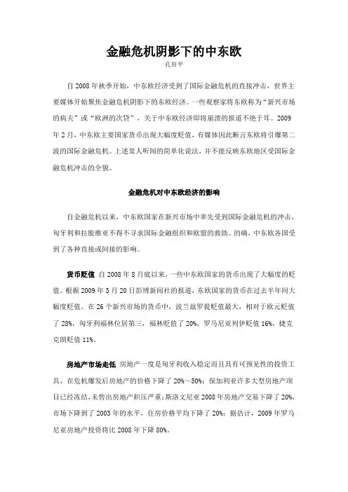 金融危机阴影下的中东欧