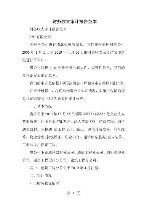 财务收支审计报告范本