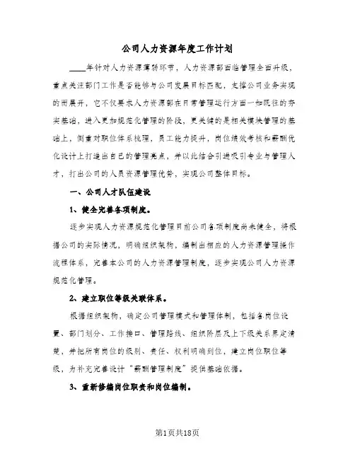 公司人力资源年度工作计划（五篇）