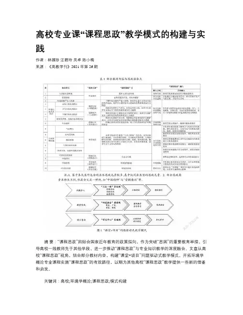 高校专业课“课程思政”教学模式的构建与实践