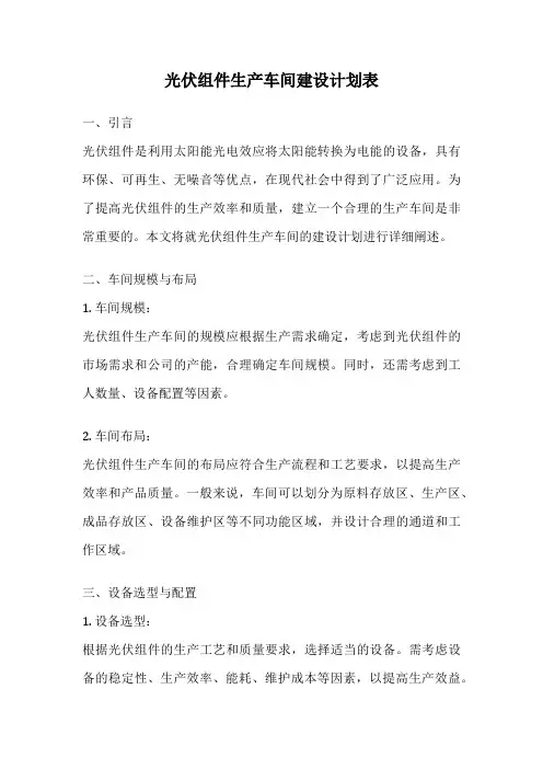 光伏组件生产车间建设计划表