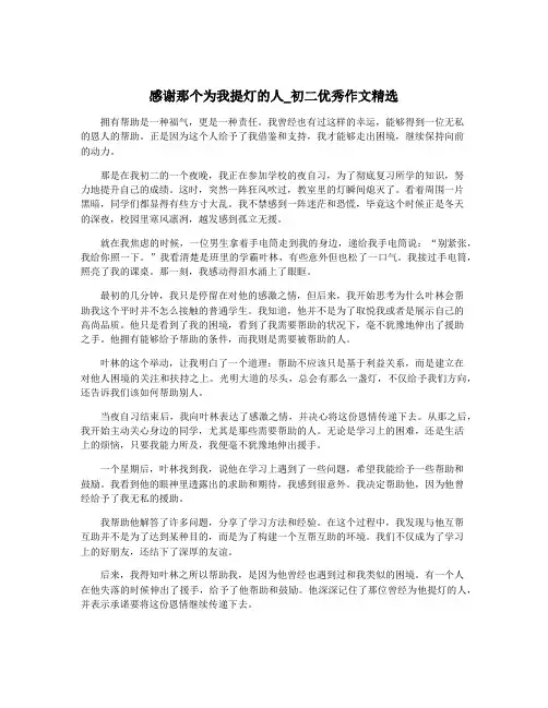 感谢那个为我提灯的人_初二优秀作文精选