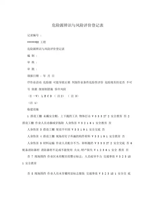 危险源辨识与风险评价登记表