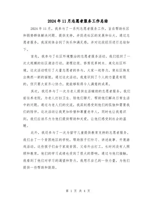 2024年11月志愿者服务工作总结(2篇)
