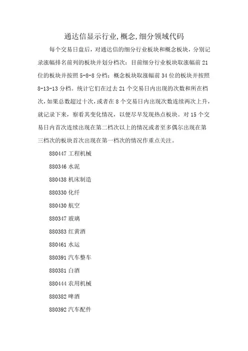 通达信显示行业,概念,细分领域代码