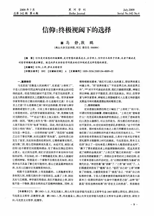 信仰：终极视阈下的选择