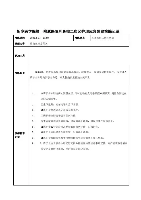 鼻出血应急预案
