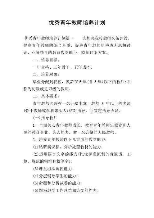 优秀青年教师培养计划