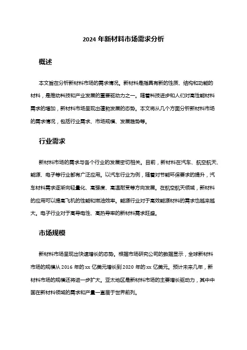 2024年新材料市场需求分析