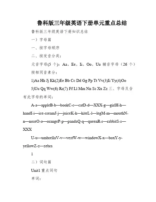 鲁科版三年级英语下册单元重点总结