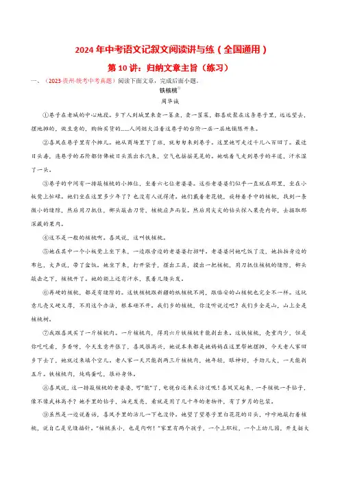 第10讲：归纳文章主旨(练习)-中考语文记叙文阅读讲与练解析版