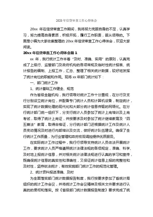 2020年信贷审查工作心得体会_工作心得体会_