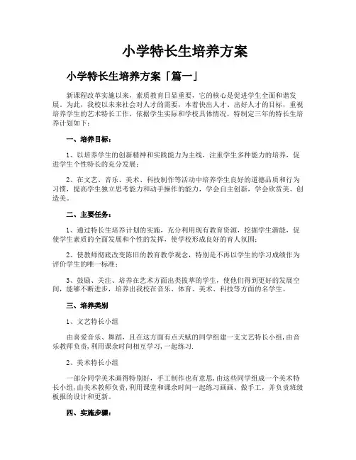小学特长生培养方案