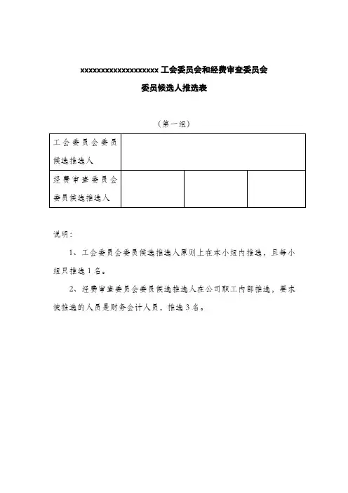 工会委员会和经费审查委员会委员候选人推选表