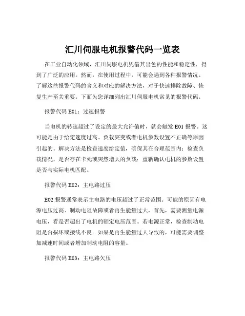 汇川伺服电机报警代码一览表