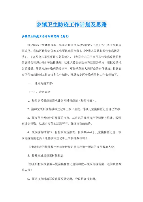 乡镇卫生防疫工作计划及思路