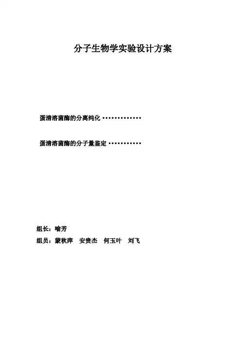 第七组  从蛋清中提取溶菌酶并分离纯化的实验方案