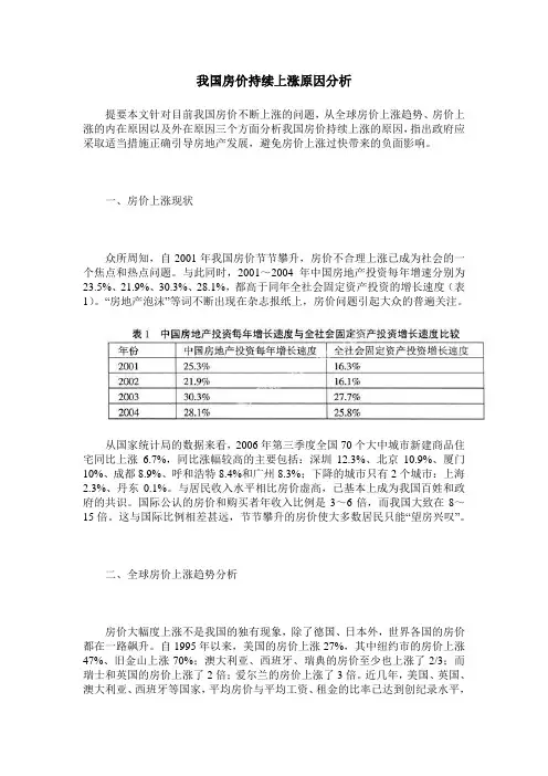 我国房价持续上涨原因分析