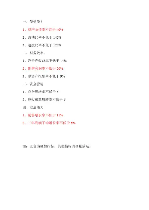 (银行贷款)报表主要财务指标要求