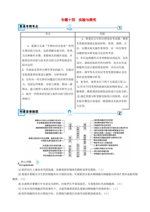 2019高考生物大二轮复习专题十四实验与探究学案含答案