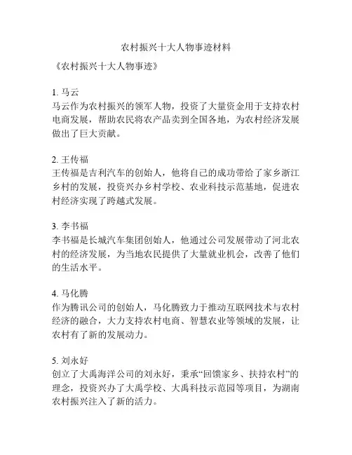 农村振兴十大人物事迹材料