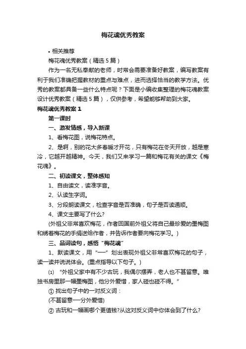 梅花魂优秀教案