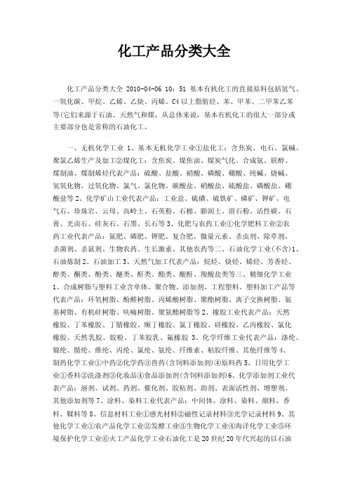 化工产品分类大全