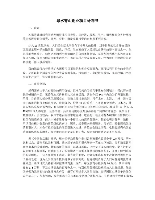 绿水青山创业项目计划书
