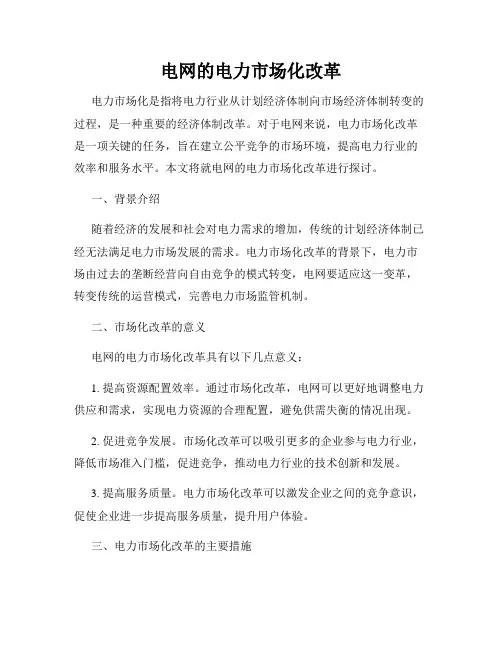 电网的电力市场化改革