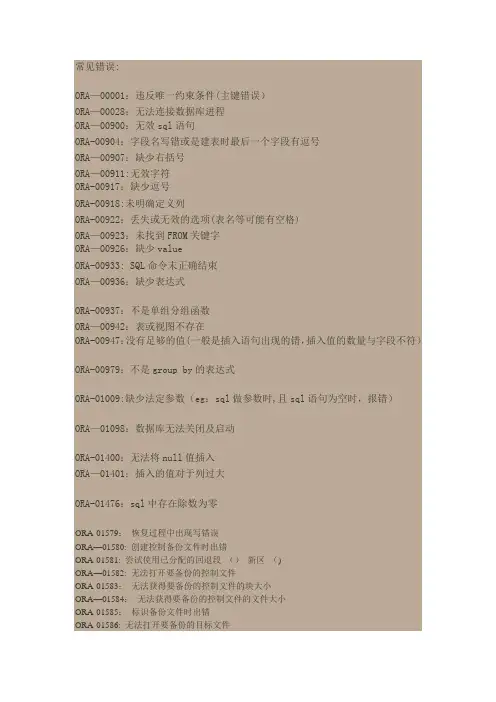 Oracle错误代码案例总结及解决方案