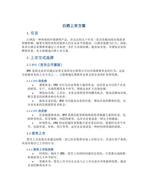 白酒上市方案