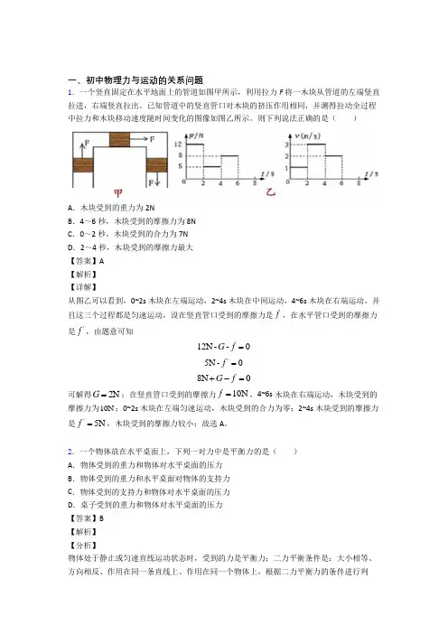 全国中考物理力与运动的关系问题的综合中考真题汇总附答案