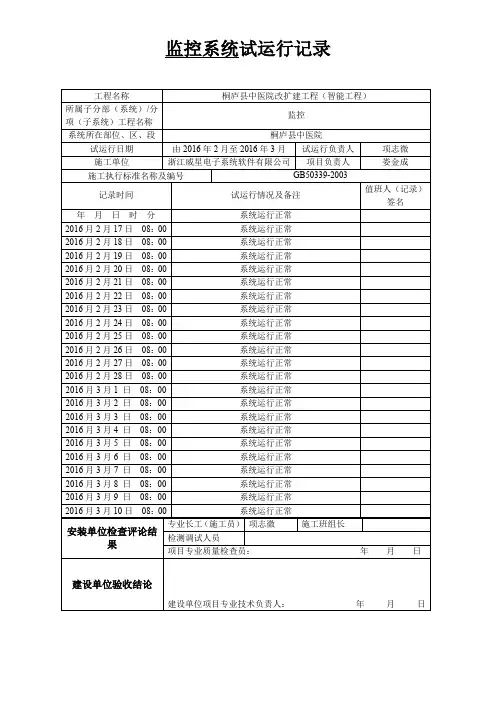 视频监控系统试运行记录