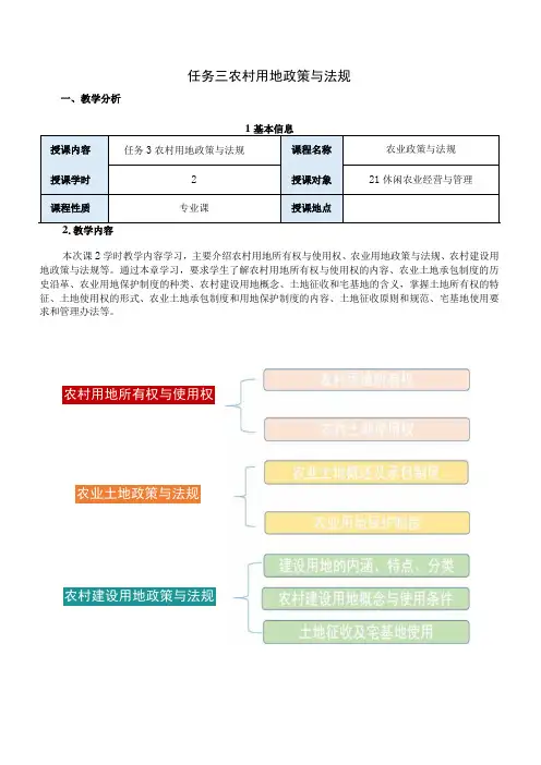 农业政策与法规任务三教案：农村用地政策与法规