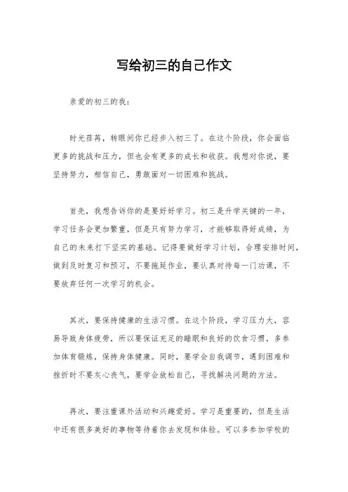 写给初三的自己作文
