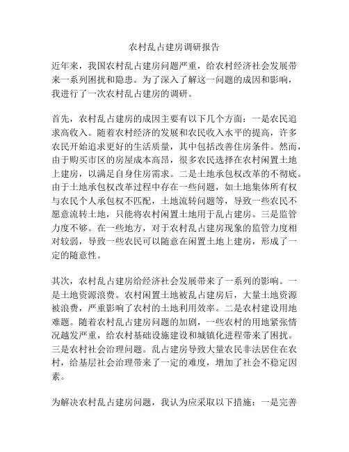 农村乱占建房调研报告