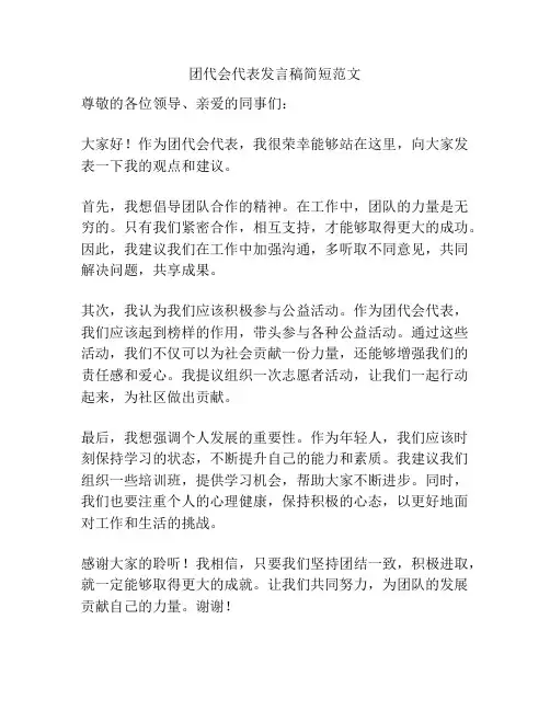 团代会代表发言稿简短范文