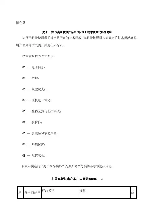 中国高新技术产品出口目录
