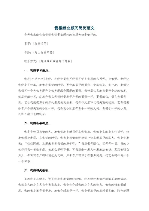 售楼置业顾问简历范文