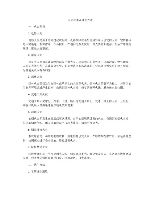 火灾种类及逃生方法