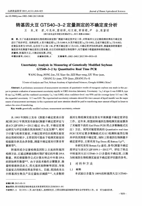 转基因大豆GTS40-3-2定量测定的不确定度分析
