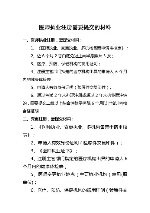 医师执业注册需要提交的材料